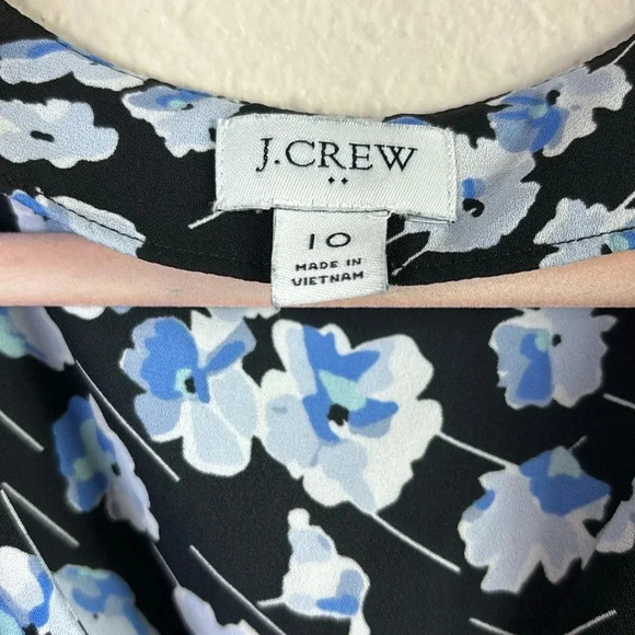 J. Crew Floral Print Long Sleeve V-Neck Button Down Blouse Blue White Size 10 - Picture 3 of 8